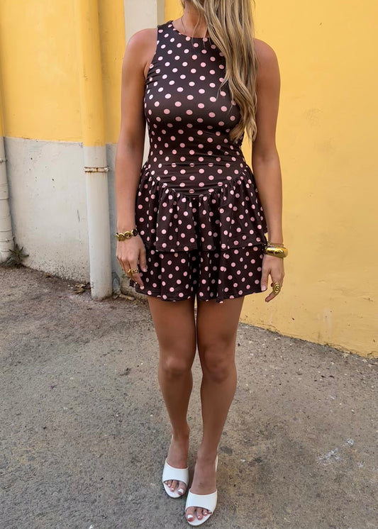 Lulu Dot Dress Brown/Pink