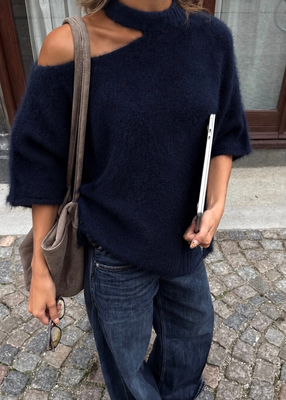 Alix One Shoulder Knit Navy