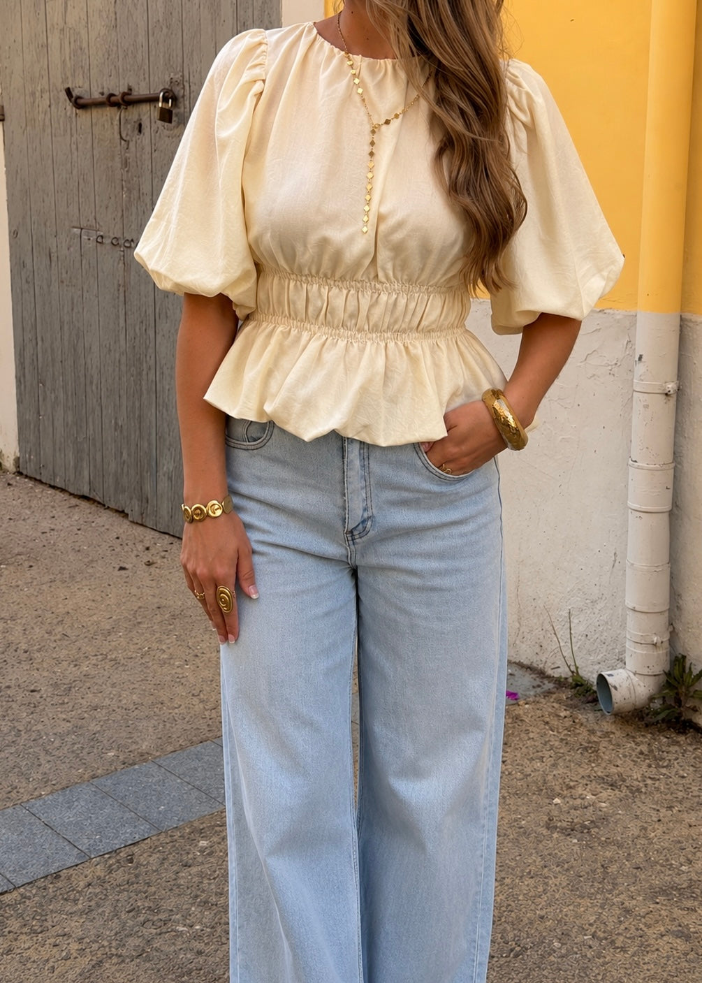 Estelle Peplum Top Yellow