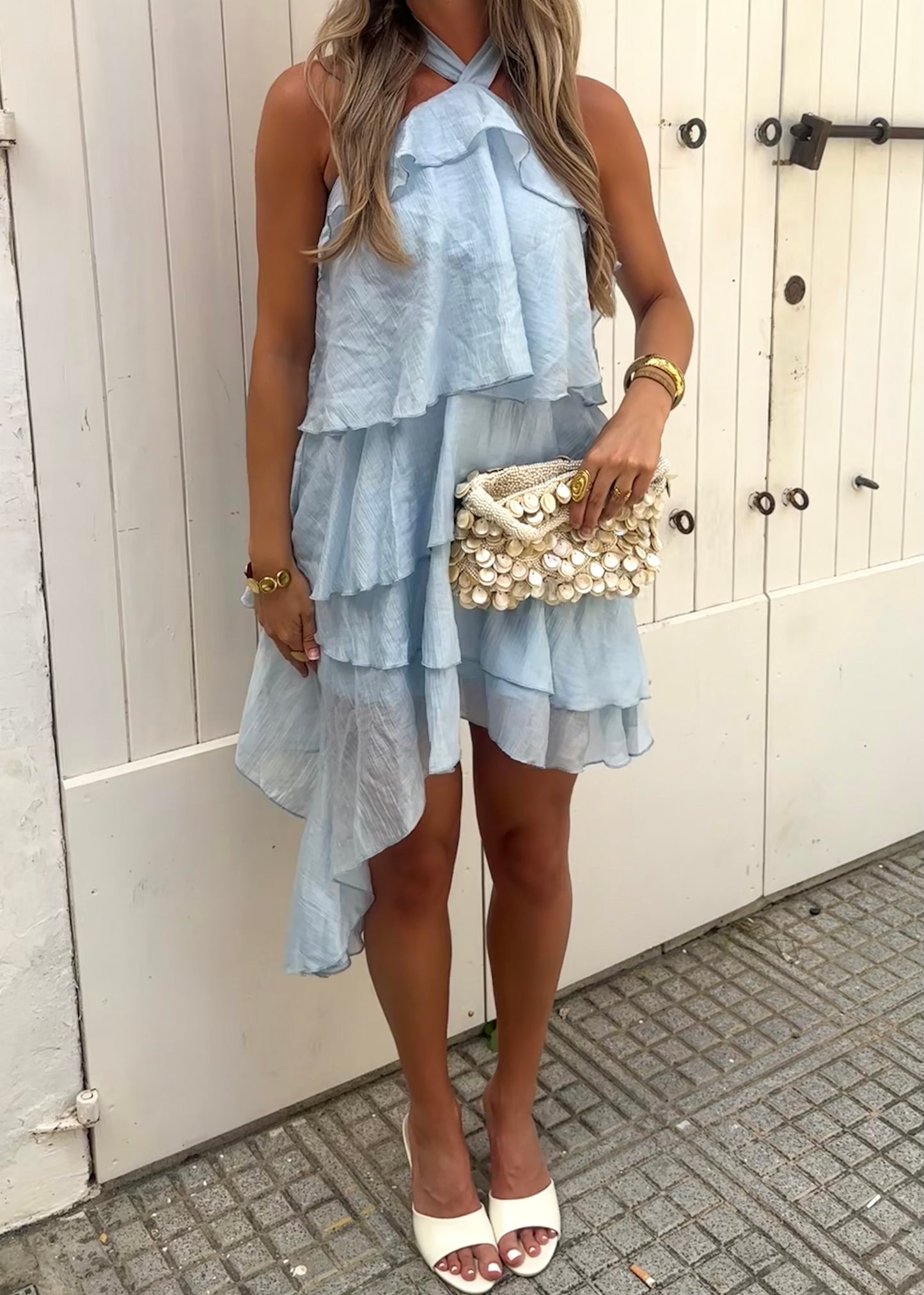 Mira Ruffle Dress Blue