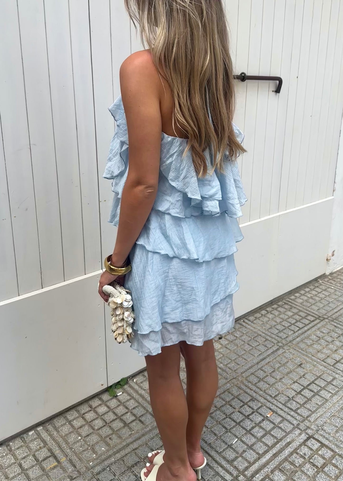 Mira Ruffle Dress Blue