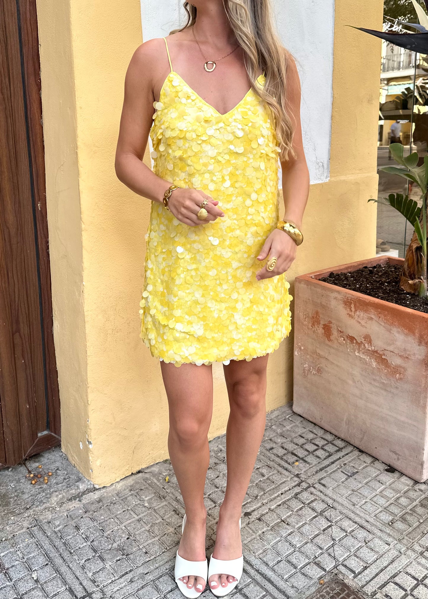 Cece Sequin Dress Yellow
