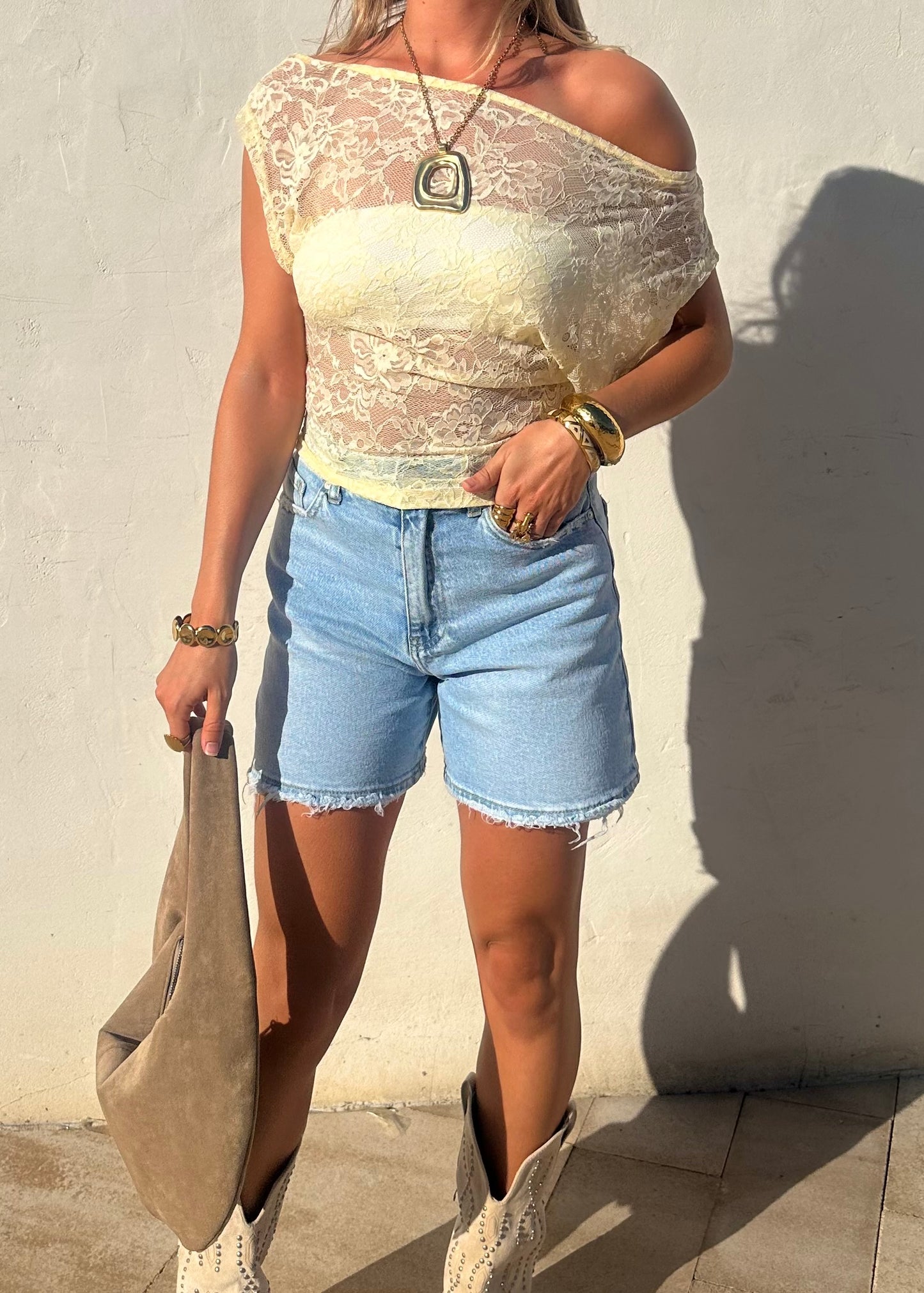 Sophia Off Shoulder Lace Top Yellow