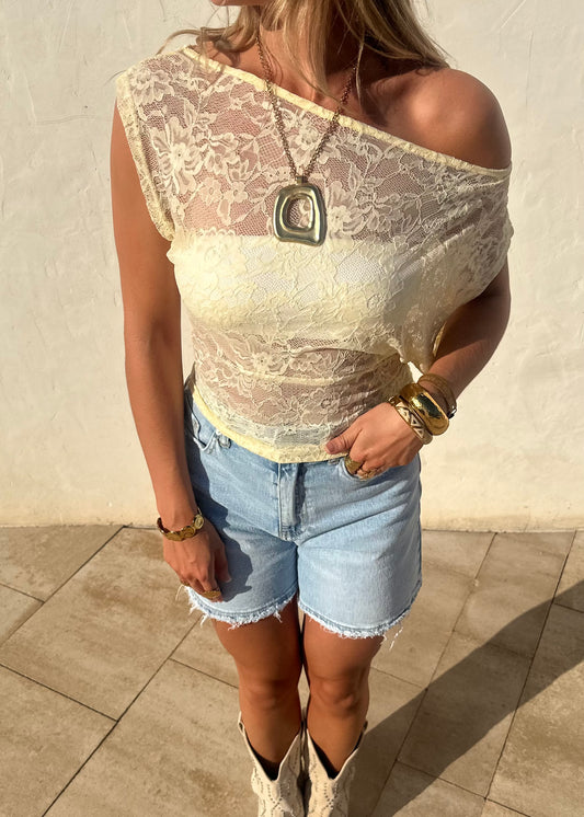 Sophia Off Shoulder Lace Top Yellow
